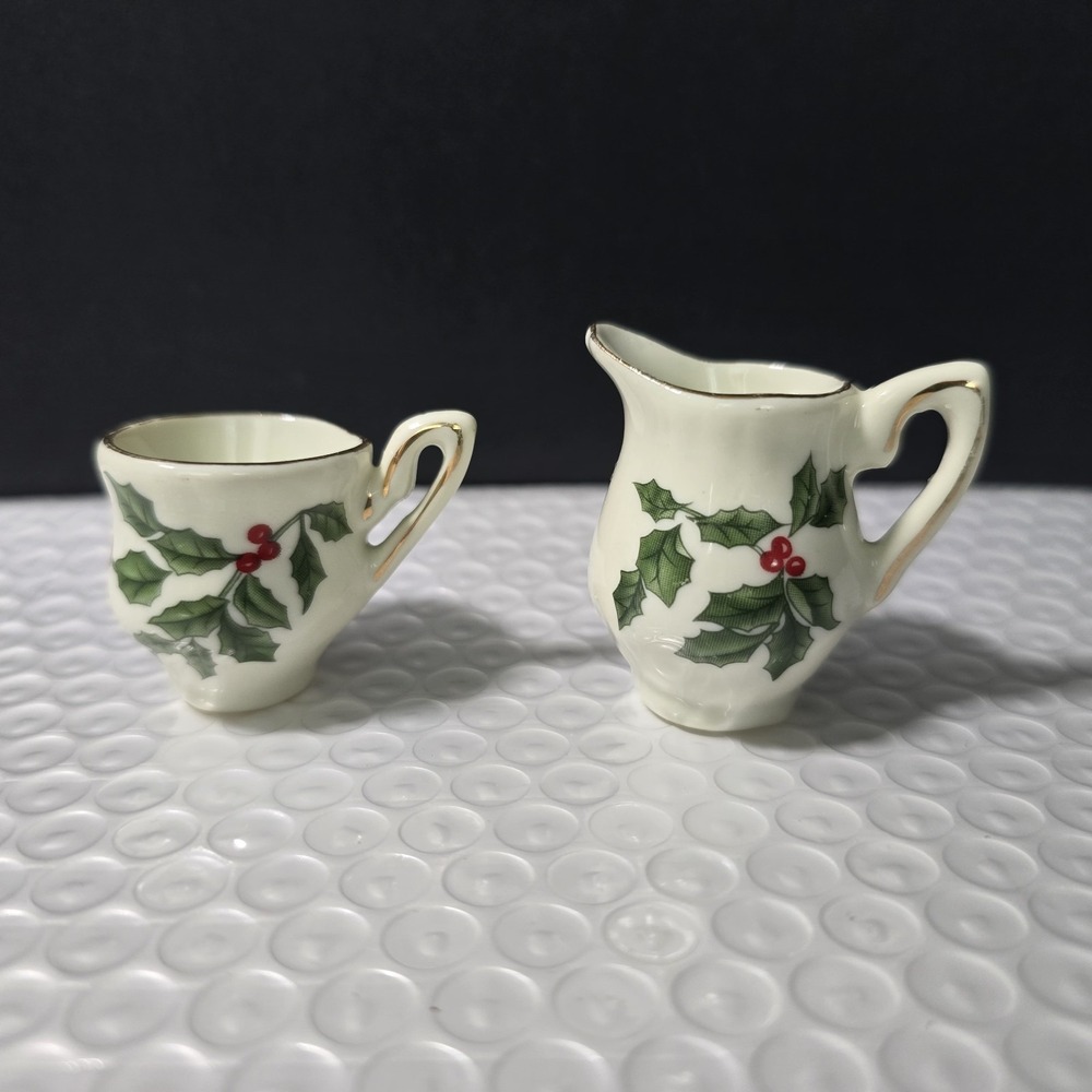 Christmas Holly And Barry Motif Miniature Baum Bros Formalities 2 Piece‎ Set VTG
